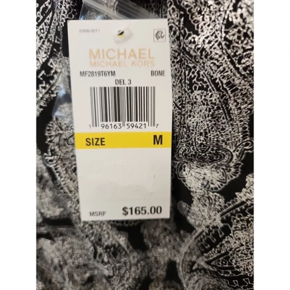 Michael‎ Kors Metallic Paisley Print Flounce Dress Women's M Bone Button Back